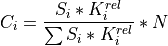 C_i = \frac{S_i * K_i^{rel}}{\sum S_i * K_i^{rel}} * N