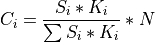 C_i = \frac{S_i * K_i}{\sum S_i * K_i} * N