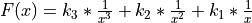 F(x) = k_3*\frac{1}{x^3} + k_2*\frac{1}{x^2} + k_1*\frac{1}{x}
