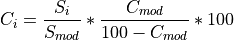 C_i = \frac{S_i}{S_{mod}} * \frac{C_{mod}}{100 - C_{mod}} * 100