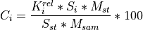 C_i = \frac{K_i^{rel} * S_i * M_{st}}{S_{st} * M_{sam}} * 100